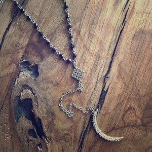 ViVI Lunar Lariat Necklace with Black Beads